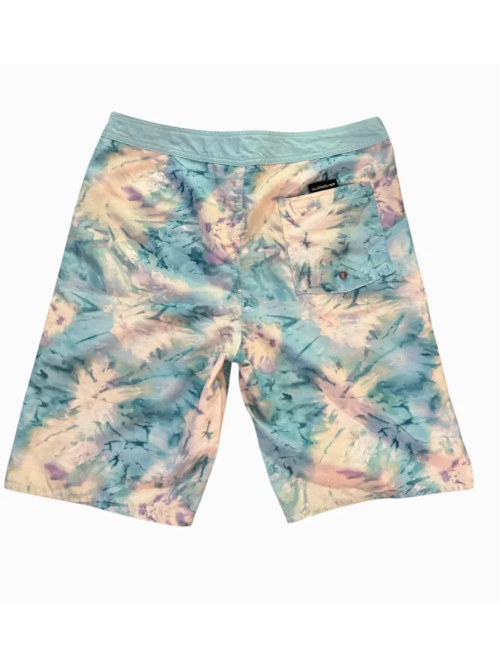 Quiksilver Board Shorts Size M Blue White Tie Dye Swim, waist 32, 20